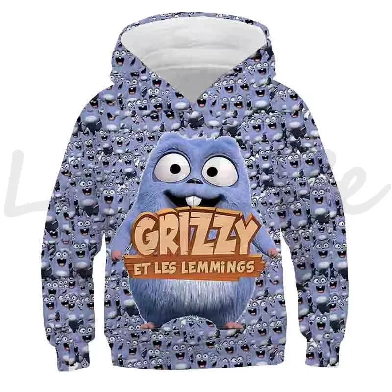 Felpe Con Cappuccio Infantis De Urso Pardo, Moletons Casuais Infantis, Tops De Meninos E Meninas, Grizzy E Lemmings, Pulcon Veres, Outono