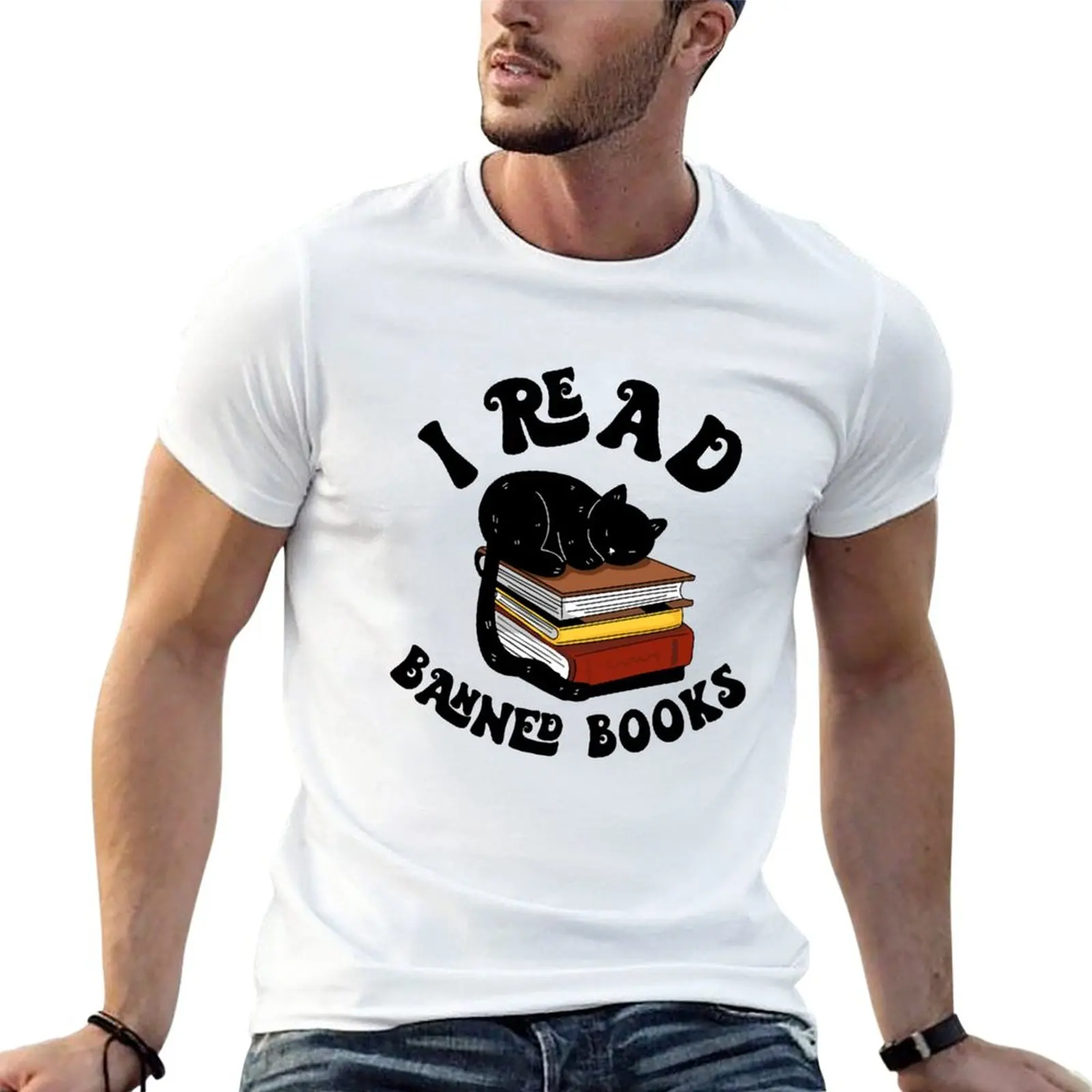 New I Read Banned Books Funny Cat T-Shirt Magliette Nere Magliette Divertenti Magliette Da Uomo Pack