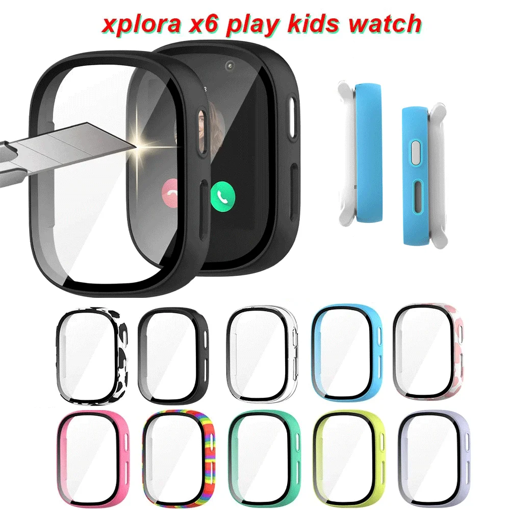 Glass + Case Per Xplora X6 Play Kids Smartwatch, Proteggi Schermo All-Around Hard Pc Bumper Vetro Temperato Per Xplora X5 Play Cover