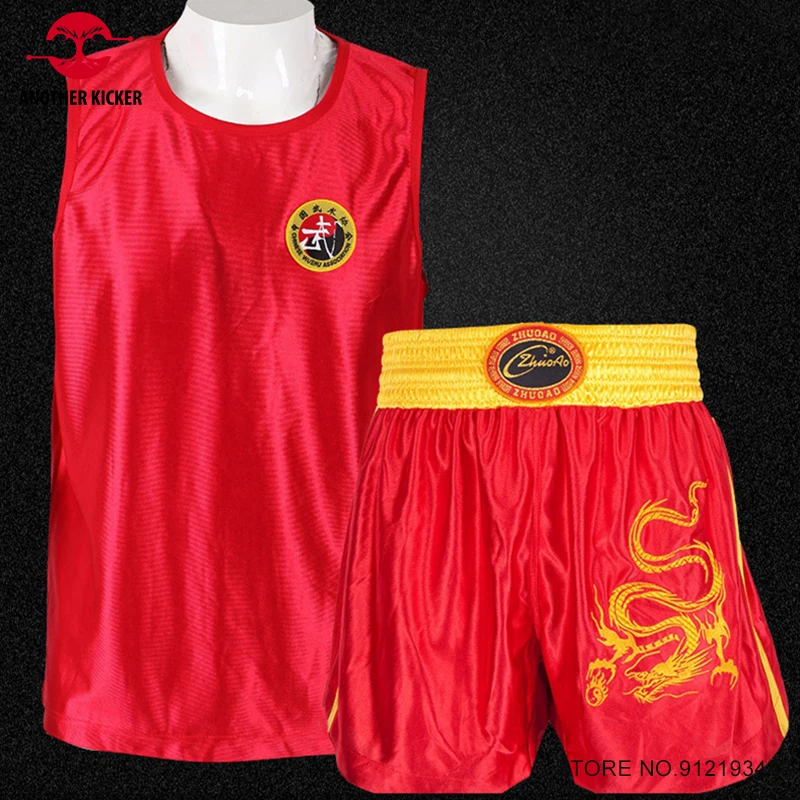 Pantaloncini Da Boxe Rosso Blu Nero Muay Thai Shorts Mma Shirt Uomo Donna Bambino Dragon Sanda Wushu Grappling Kickboxing Training Uniform