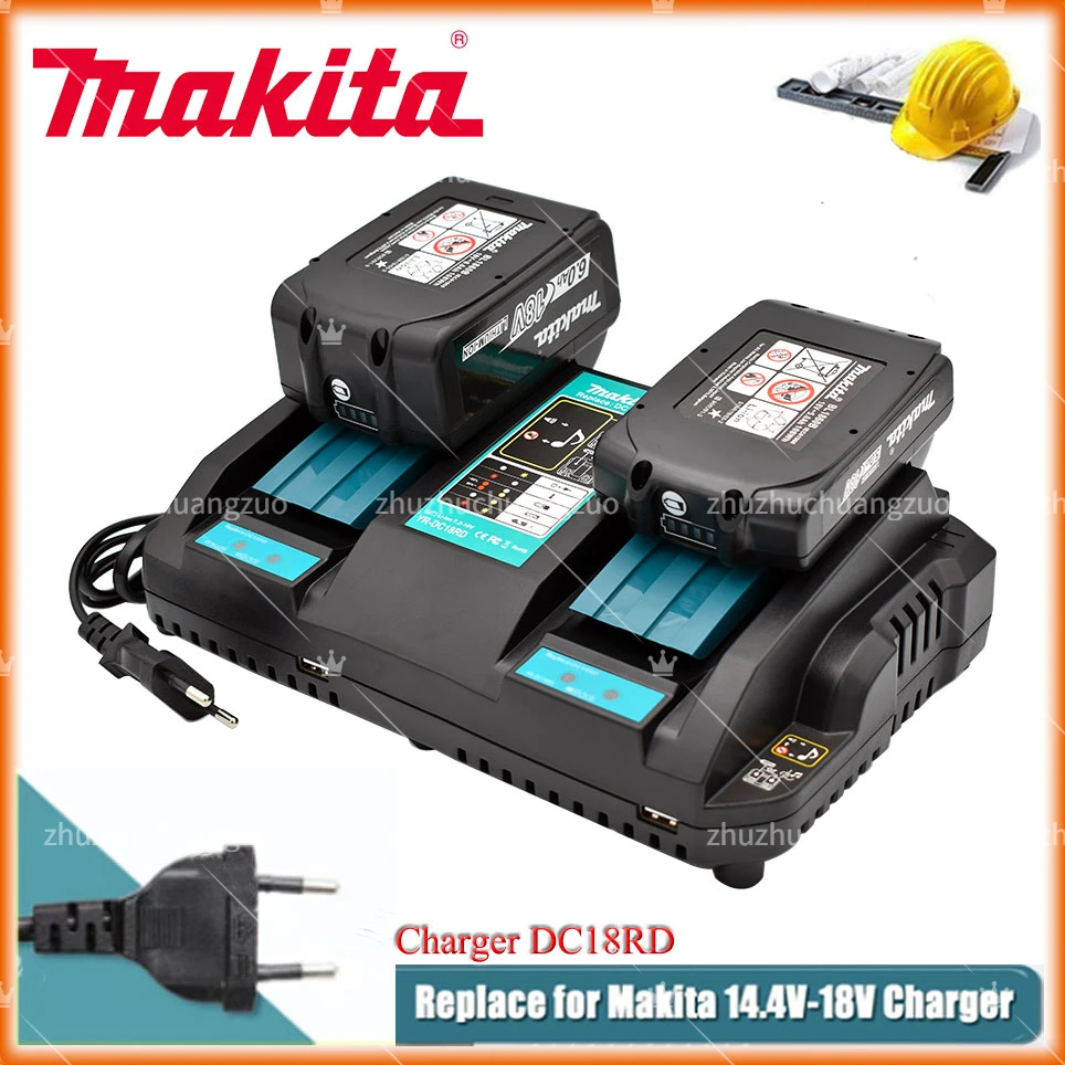 Caricabatteria Ricaricabile Originale Dc18Rd Doppio Caricabatterie Agli Ioni Di Litio Per Makita 14.4V 18V Bl1850 Bl1830 Bl1860 Bl1840 Bl1415
