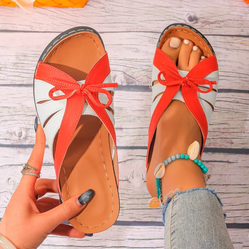 Zapatillas De Verano Para Mujer, Sandalias Informazioni Con Nudo De Mariposa, Planas, Sin Cordones, 2024