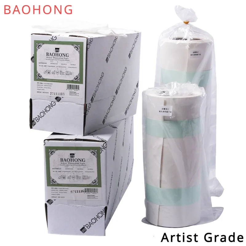 Nuovo! Baohong Artist Grade 100% Cotone Acquerello Rotolo Di Carta 27Cm/37Cm X 10M 140Lb 300G Carta Madre Mista A Secco E Senza Acidi