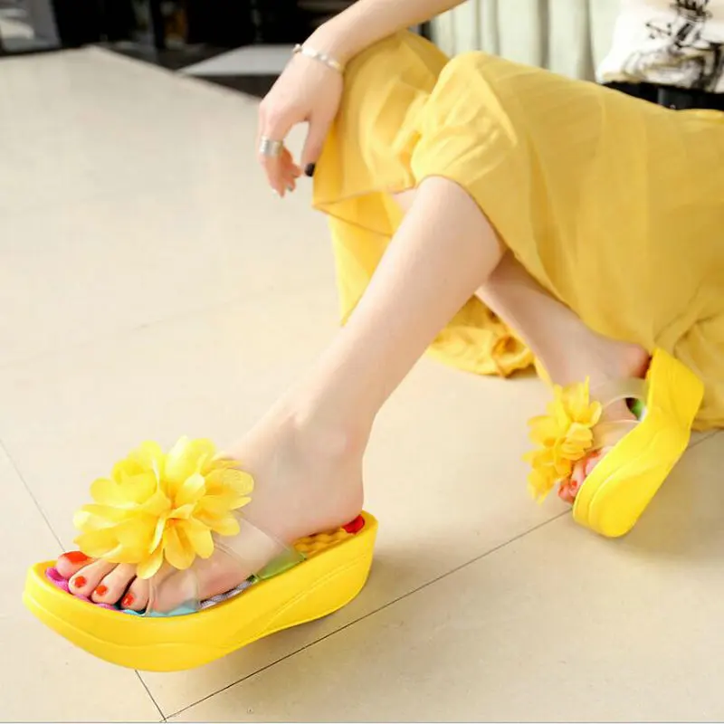 Sandali Estivi Zeppe Infradito Piattaforma Pantofole Scarpe Pantofole Sandalia Nuove Donne Sandali Moda Fiore Scarpe Rtg6