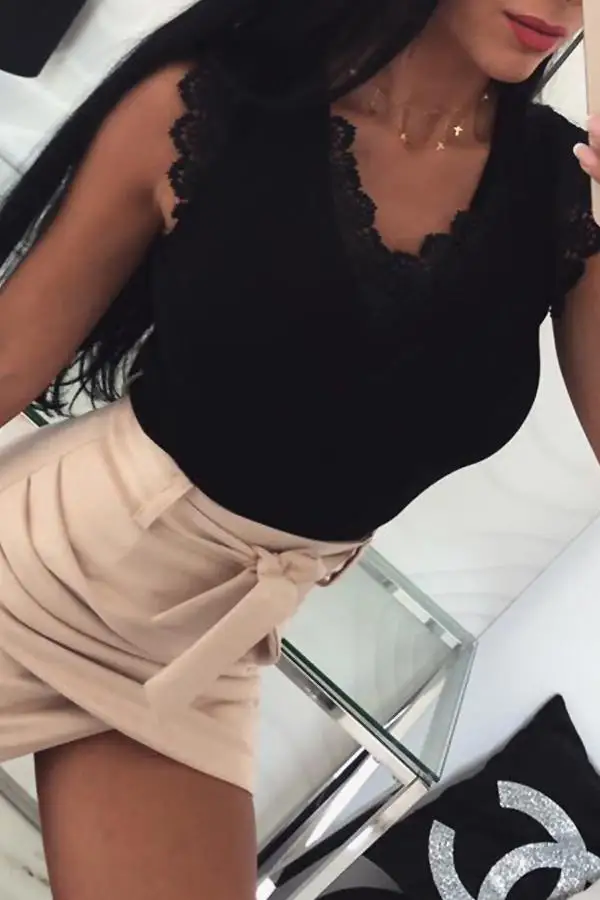 Camicette Senza Maniche Sexy Da Donna Con Scollo A V A Forma Di V Con Apertura Sul Retro Eleganti Canotte In Pizzo