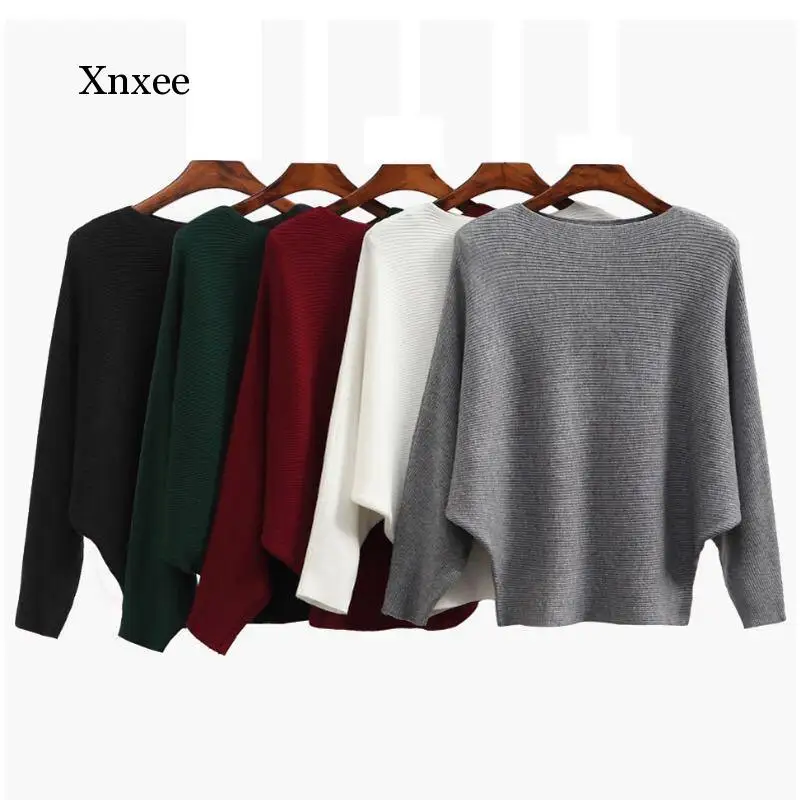 Maglione Donna Slash Neck Maglioni Invernali Lavorati A Maglia Top Femminile Batwing Cashmere Pullover Casual Maglione Pull Femme
