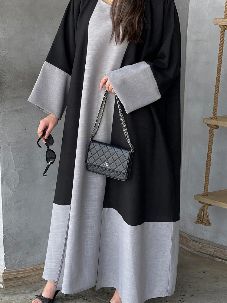 Eid Abito Musulmano Per Le Donne Party Abaya 2 Pezzi Set Cotone Liene Marocco Ramadan Lace-Up Caftano Islam Dubai Arabo Abito Lungo Primavera