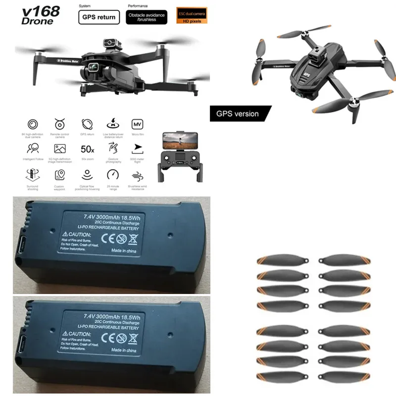 V168 Telecomando Senza Spazzole Rc Drone Pezzi Di Ricambio V168 Gps Drone 7.4V 3000Mah Batteria/Elica V168 Pro Max Drone Batteria Giocattolo