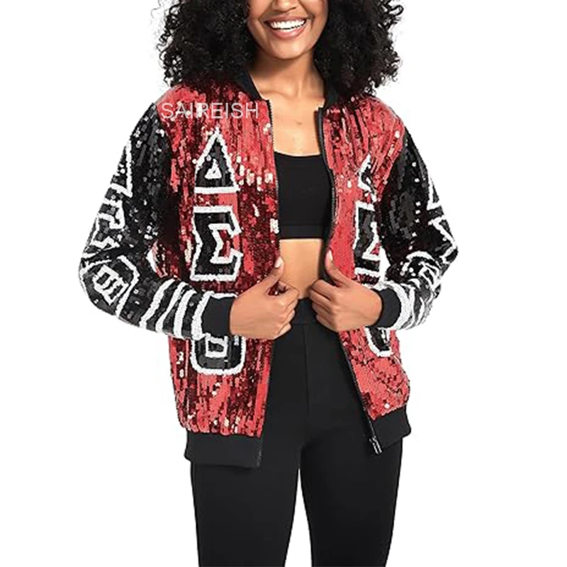 Dst 1913 Sorority Sepuin Jacket For Womens Delta Shiny Sparkly Evening Party Tops Open Front Daily Wear Jacket