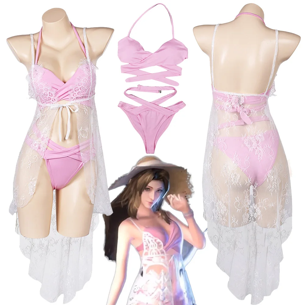 Aerith Cosplay Costumi Da Bagno Sexy Costume Ff7 Rebirth Anime Game Final Cosplay Fantasy Costume Summer Beach Bikini Halloween Suit