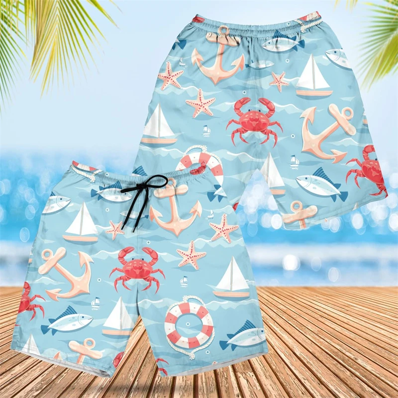 Summer Crab Mens Costume Da Bagno Vita Marina Costume Da Bagno Per Uomo Vestiti Granchi Pantaloncini Da Spiaggia Divertenti Bermuda Animali Boardshort