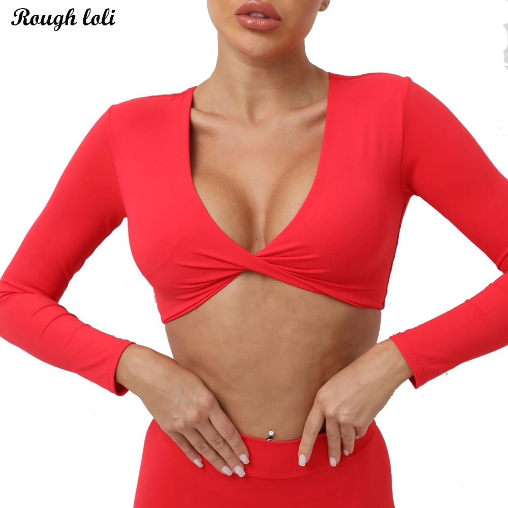 Top Da Yoga A Maniche Lunghe Per Donna Twist Gym Crop Top Camicie Da Yoga Imbottite Camicia Sportiva Per Il Fitness Abbigliamento Sportivo Invernale A