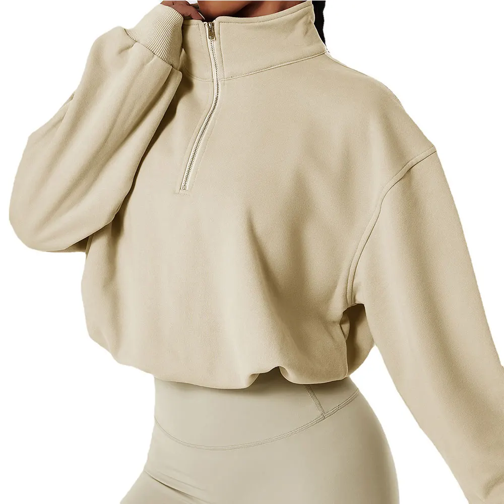 Giacca Da Yoga Invernale In Cotone Con Collo Alto All'Aperto Top Coat Running Giacca Sportiva Da Donna Mezza Cerniera Donna Sport Palestra Maniche Lun