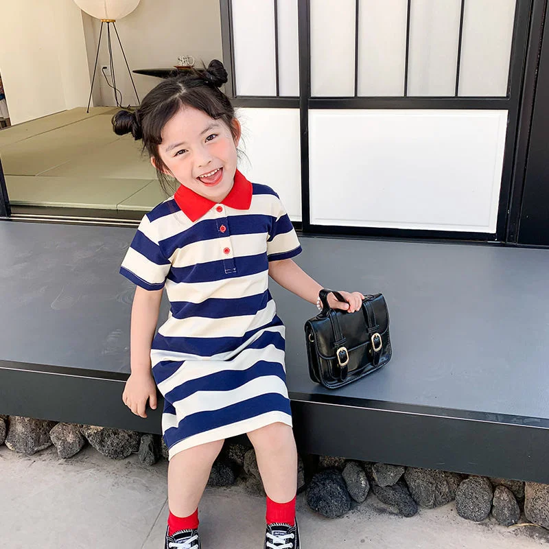 Un Bellissimo Vestito Estivo Bambina Polo A Righe Abito Lungo Morbido Allentato Bambini Manica Corta Vestito Da Principessa Ragazze Vestito Casual