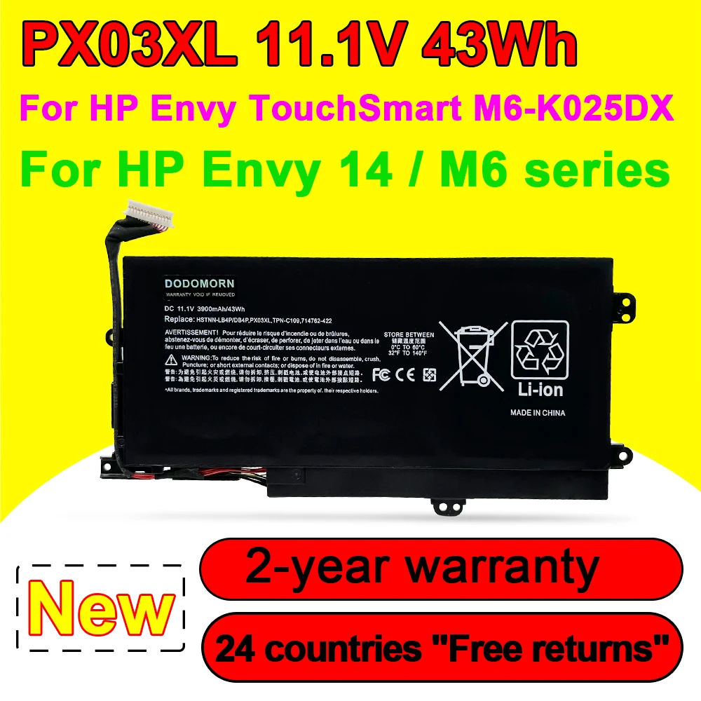 Nuova Batteria Per Laptop Px03Xl Per Hp Envy 14 Touchsmart M6 M6-K M6-K125Dx M6-K015Dx M6-K025Dx M6-K010Dx M6-K022Dx 14- K112Nr