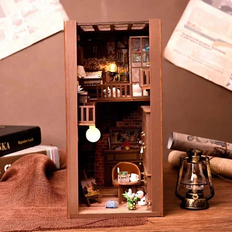 Miniatura Segreto Fatto A Mano Magic Nook Book Building Fermalibri In Legno Retro Home Bookshelf Shelf Decor Gifts Castle Insert Kit