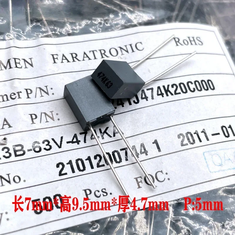 20Pcs Xiamen Farad Correzione 0.47Uf 474 470Nf 63V 100V Condensatore A Film Di Piede In Rame 5Mm