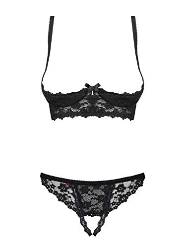 Obsessive Letica 2 Pcs Cupless Set Biancheria Intima Erotica, Negro (Negro), L-Xl Donna
