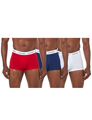 Calvin Klein Low Rise Trunk 3Pk 0000U2664G, Boxer A Vita Bassa Uomo, Multicolore (White/Red Ginger/Pyro Blue), S