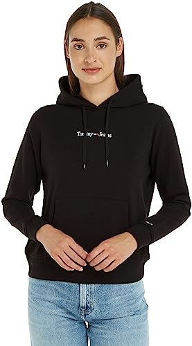 Tommy Jeans Felpa Donna Regular Serif Linear Con Cappuccio, Nero (Black), S