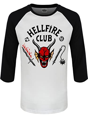 Heroes Inc. Stranger Things - Tshirt Uomo In Cotone, Maniche 3/4. Maglia, Maglietta, Baseball, Stampa Del Logo Hellfire Club. (As6, Alpha, X_L, Regula
