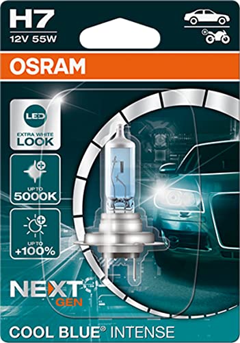 Osram Cool Blue Intense H7, 100% Luminosa, Fino A 5000K, Lampada Alogena, Look Led, Blister Singolo (1 Lampada)