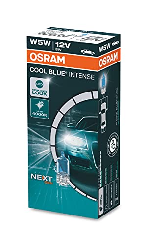 Osram Cool Blue Intense W5W, Fino A 4.000 K, Lampada Di Segnalazione Alogena, Scatola (10 Lampade)