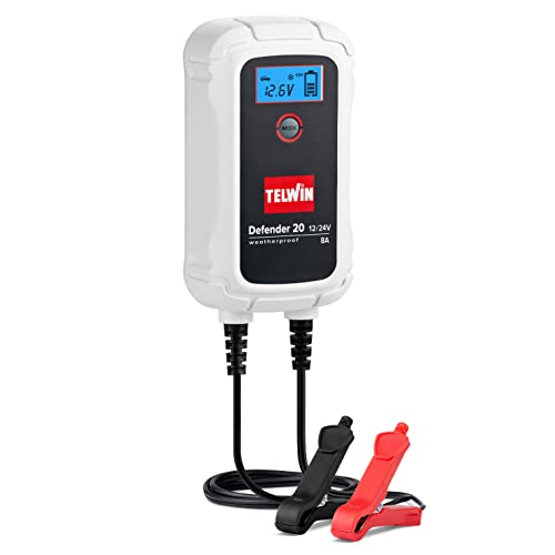 Telwin Defender 20 Caricabatteria E Mantenitore Di Carica Elettronico 12/24V, Schermo Lcd, Carica Automatica