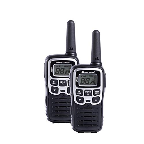 Midland Xt50, Radio Walkie Talkie A Ricarica Rapida, 24 Canali Pmr446 Senza Licenza, 8 Km Di Portata, 38 Toni Ctcss, Ricaricabile Con Usb, Nero/Bianco