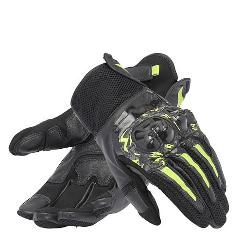 Dainese - Mig 3 Unisex Gloves, Guanti Moto In Pelle, Protezioni Sulle Nocche, Compatibilità Touchscreen, Unisex, Nero/Antracite/Giallo Fluo, L