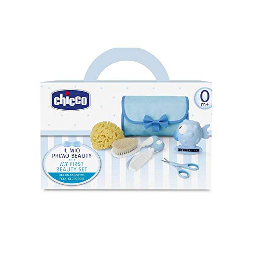 Chicco Set Igiene Per La Cura Dei Bambini, Composto Da Un Pettine, Una Spazzola Morbida, Termometro, Guanto Da Bagno In Spugna E Un Paio Di Forbici, A