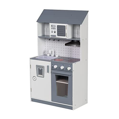 Roba Kids Cocina Infantil Lacada, Que Incluye Horno, Fregadero, Grifo, Microondas, Fogones Cucina Per Bambini, Colore Grigia E Bianca, Única, 480227