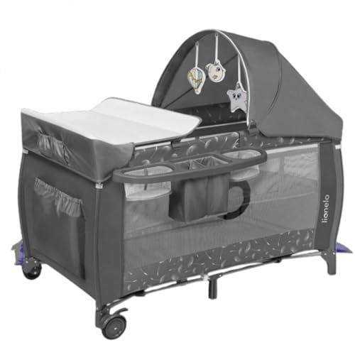 Lionelo Sven 2In1 Box Bambini Dalla Nascita Fino 15Kg Lettino Pieghevole Con Fasciatoio Baldacchino Giocattoli Pendenti Ingresso Laterale Aggiuntivo S