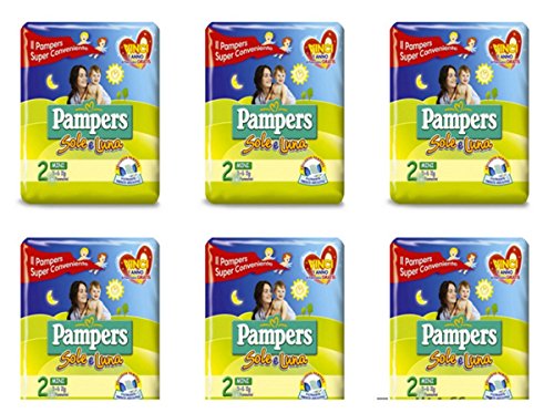 6 X Pampers Sole E Luna Taglia 2 Pannolini Per Bambini Misura Mini Neonati