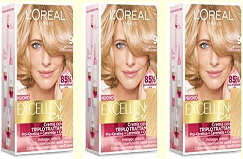 3 X L'Oreal Excellence Creme 9 Biondo Chiarissimo Colorazione Tintura Capelli