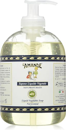 L'Amande - Sapone Liquido Mani E Corpo Vegetale Derivato Dall'Olio Di Oliva, Bagnoschiuma Gel Detergente Nutriente Con Vitamina E, Sapone Mani E Docci