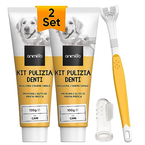 Spazzolino Per Cani A 3 Teste + Spazzolino Per Cani Da Dito + 2 Dentifricio Per Cani, Kit Per Pulizia Denti Cane, Spazzolino E Dentifricio Per Cani An