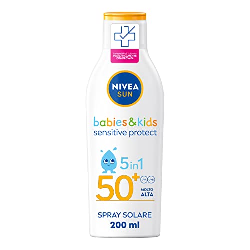 Nivea Sun Latte Solare Kids Sensitive Protect & Play Fp 50+ 200 Ml, Crema Solare Bambini E Neonati Dai 6 Mesi In Su, Crema Solare 50+ Resistente All'A