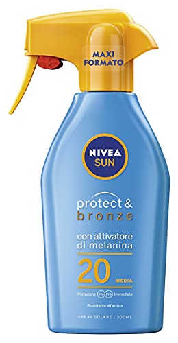 Nivea Sun Maxi Spray Solare Protect & Bronze Fp20 In Flacone Da 300 Ml, Spray Abbronzante E Idratante, Crema Solare Per Un'Abbronzatura Dorata, Intens