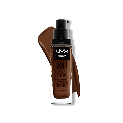 Nyx Professional Makeup Fondotinta, Can'T Stop Won'T Stop Full Coverage Foundation, Lunga Tenuta, Waterproof, Finish Matte, Tonalità: Deep Walnut