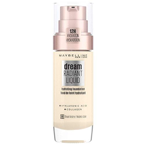 Maybelline New York Dream Radiant Liquid Tono 03 True Ivory Base De Maquillaje Con Serum Hidratante Pieles Claras - 30Ml