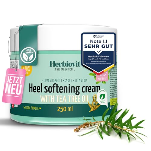 Herbiovit Crema Vegana Per Piedi Contro La Cornea, 250 Ml, Con Olio Di Tea Tree Salvia E Crema Per Piedi Al 10%, Cura Naturale Dei Piedi Per Talloni S