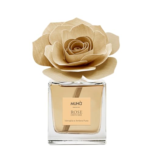 Muha' | Profumatore Per Ambienti Rosa Diffuser, Fragranza Vaniglia E Ambra Pura, Diffusore Ambiente Con Rosa In Legno Di Betulla, Formato Da 100 Ml