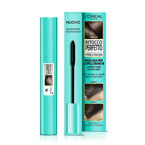 L'Oréal Paris A9689300, Mascara Istantaneo Ritocco Perfetto Precision, Ideale Per Capelli Bianchi Radi E Tempie, Non Macchia, 2 Bruno