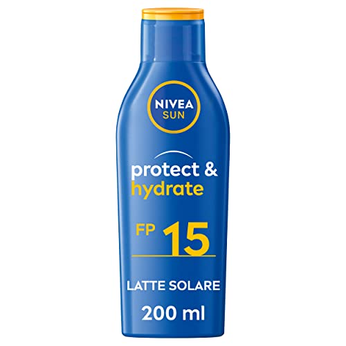Nivea Sun Latte Solare Protect & Hydrate Fp 15 200 Ml, Crema Solare 15 Che Idrata Per 48H, Protezione Solare 15 Resistente All'Acqua Con Vitamina E An