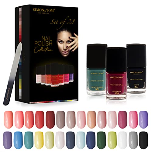 Simon&Tom Smalti Normali Per Unghie - Set Smalti Per Unghie A Lunga Durata - Finitura Professionale E Asciugatura Rapida - 28 Colori Brillanti 12Ml -