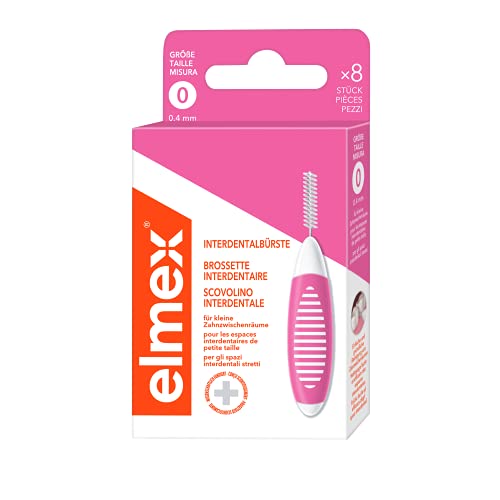 Elmex Scovolino Interdentale Rosa (Misura 0, 0,40 Mm), 1 X 8 Scovolini Interdentali Per La Pulizia Di Piccoli Spazi Interdentali