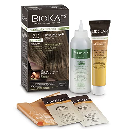 Biokap Nutricolor Delicato Rapid, Tinta Capelli 7.0 Biondo Medio Naturale, Tinta Capelli Senza Ammoniaca Che Rende I Capelli Morbidi, Colorazione Cape