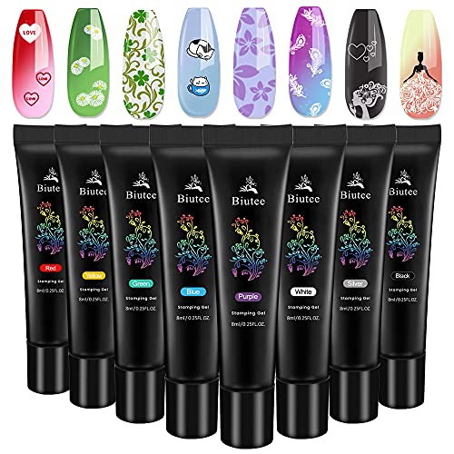 Biutee 8 Colori Gel Paint, Gel Stamping Nail Art, Manicure Gel, Unghie Gel, Stamping Unghie Geometrico Semipermanente