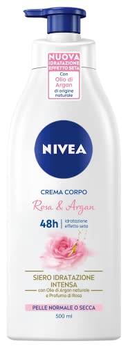 Nivea Crema Corpo Rosa E Argan Pump Da 500 Ml, Crema Corpo Addolcente Per Pelli Normali E Secche, Crema Corpo Idratante Con Olio Di Argan E Profumo Di